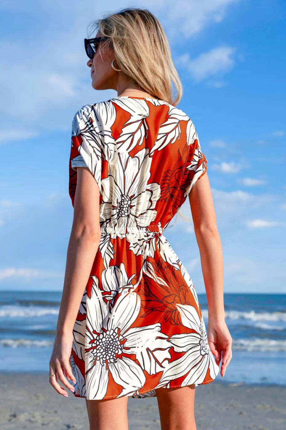 Online Cupshe Large Floral Dolman Sleeve Mini Dress Red