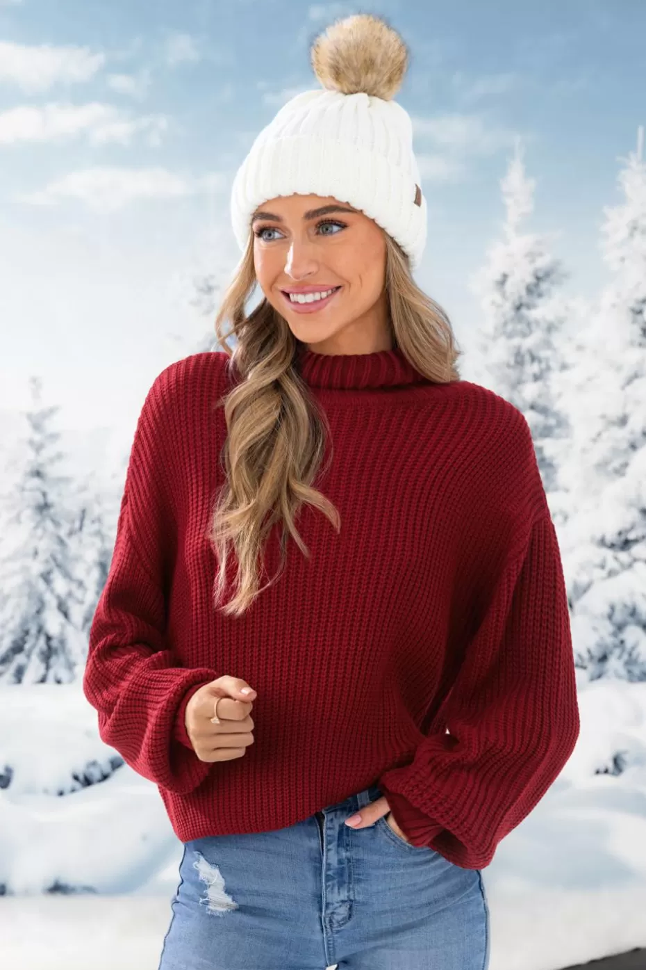 Best Sale Cupshe Long Sleeve Turtleneck Sweater Red