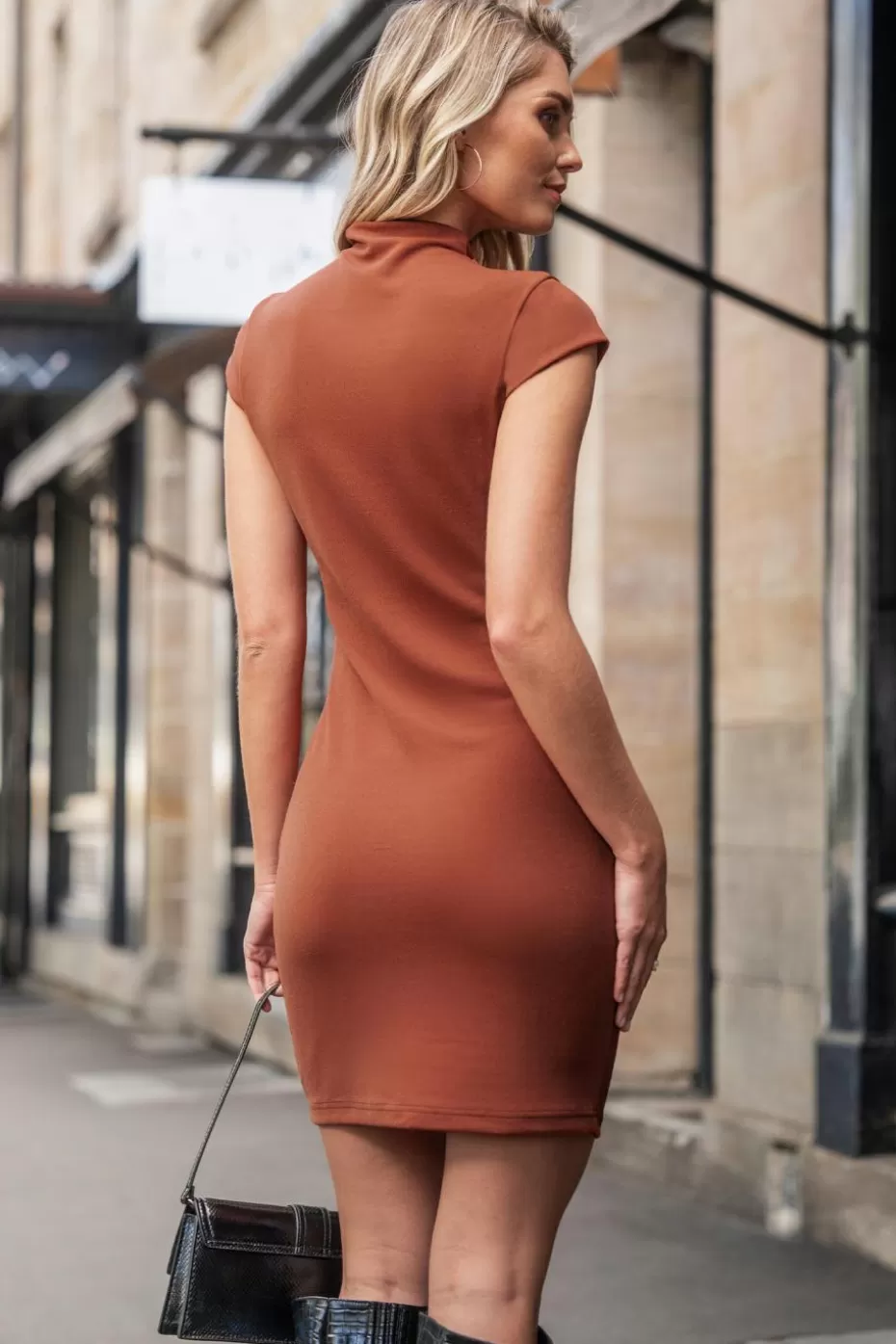 Hot Cupshe Mockneck Cap Sleeve Mini Jersey Dress Red