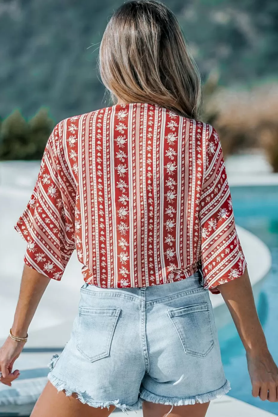 Outlet Cupshe Red Open Front Tie-Waist Boho Cover-Up Top Burgandy