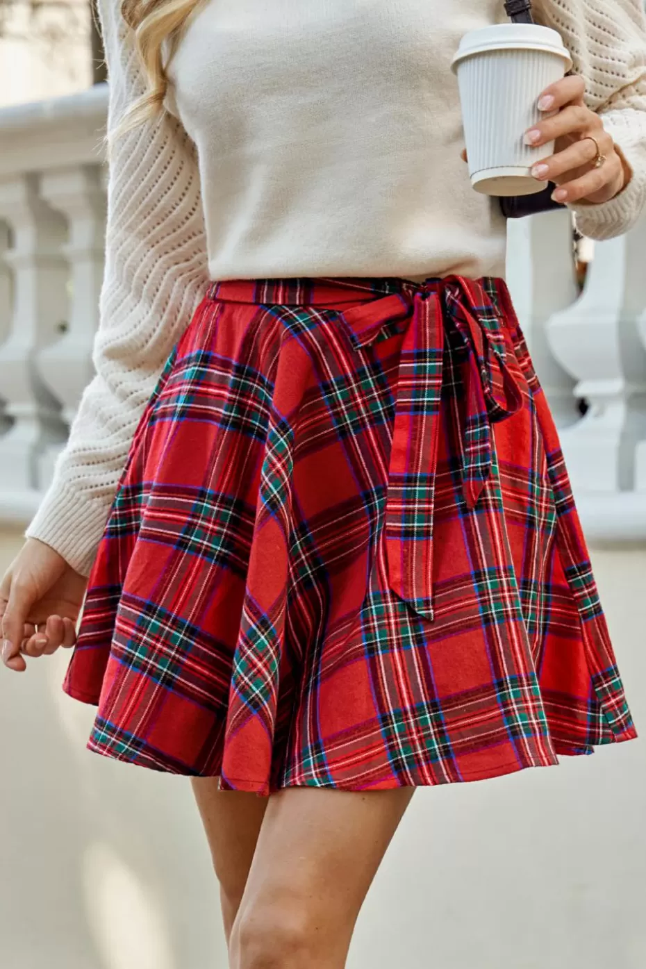 Cheap Cupshe Plaid A-Line Mini Skirt Red
