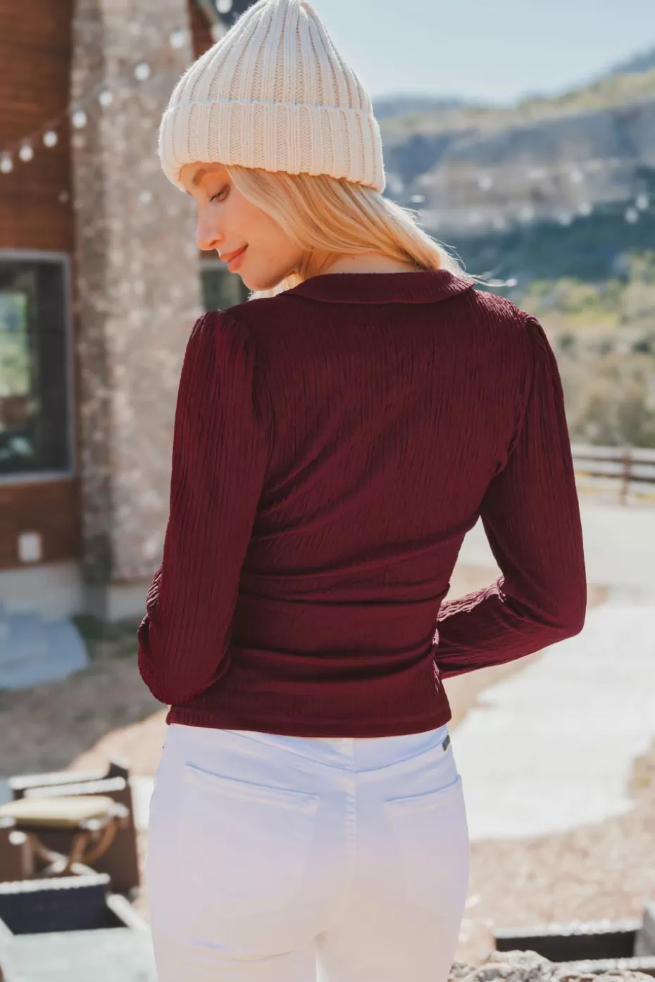 Cheap Cupshe Ruched Surplice Long Sleeve Top Red