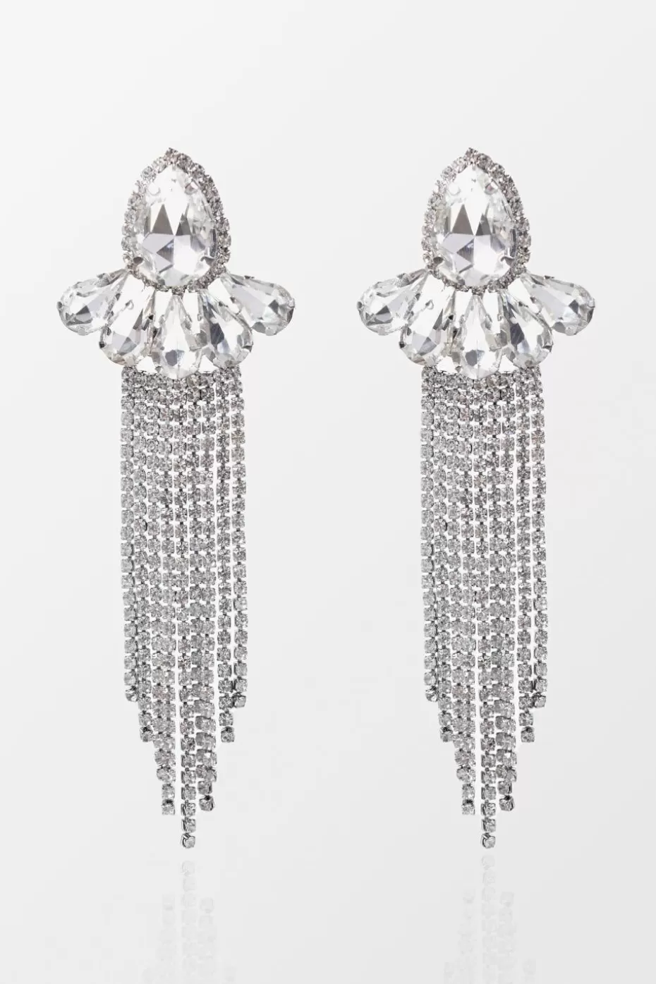 Sale Cupshe Rhinestone Fringe Drop Earrings Silver