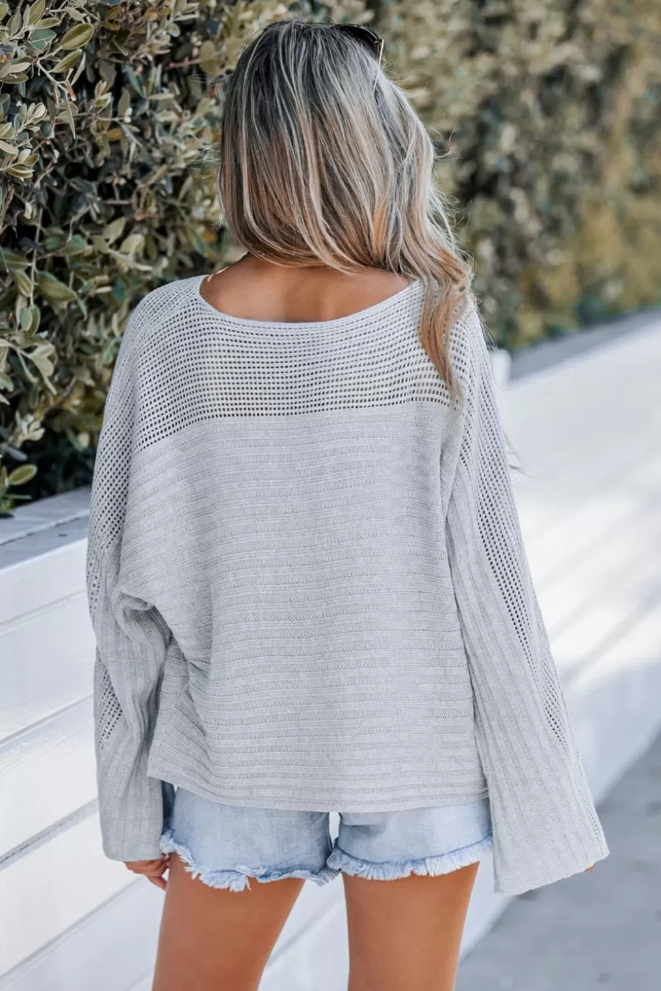 Discount Cupshe Rib Cutout Oversized Sweater Grey