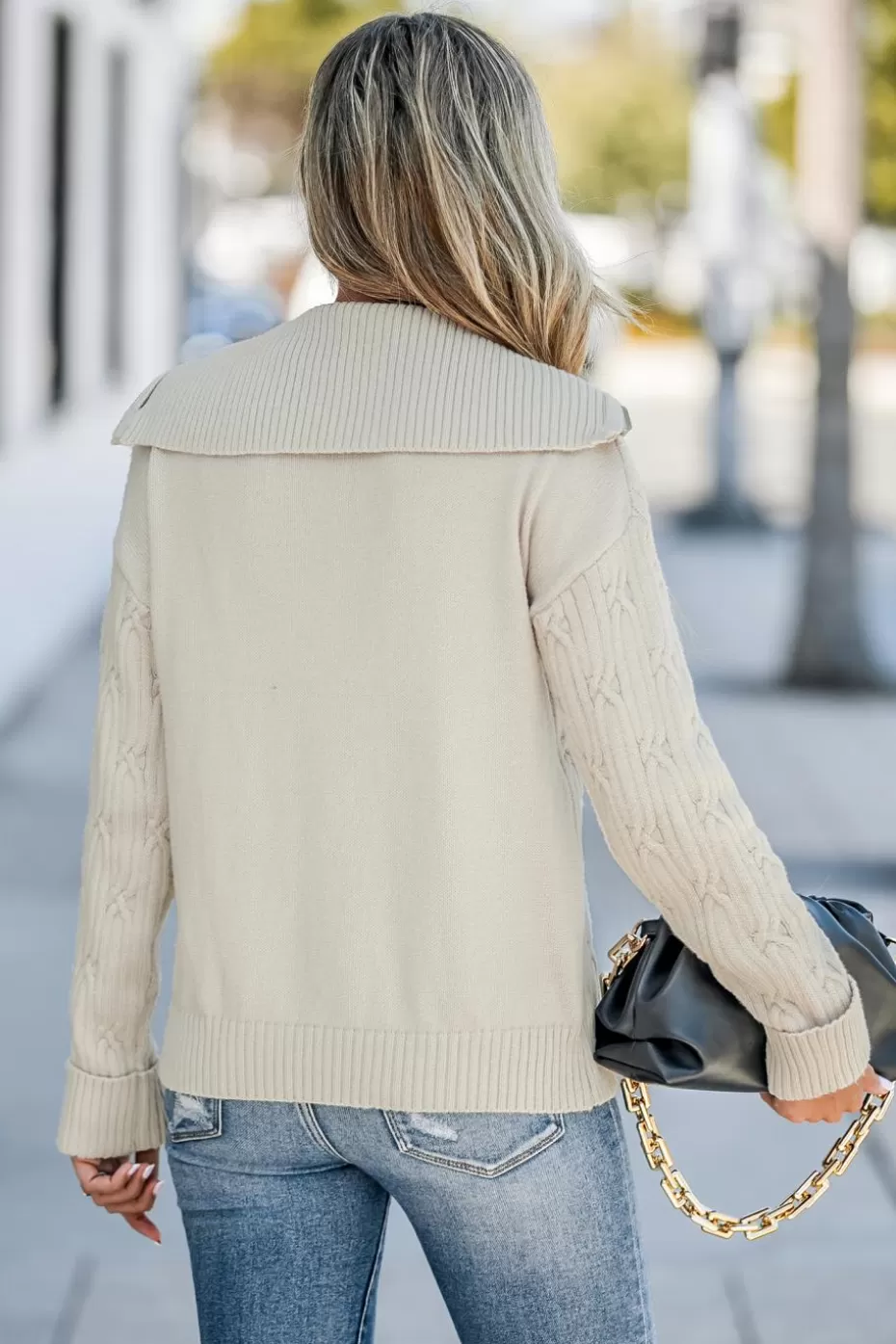 Outlet Cupshe Ribbed Half-Zip Pullover Apricot