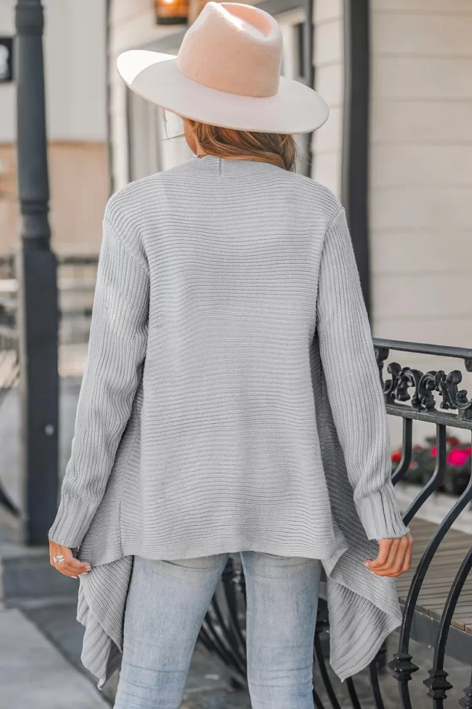 Flash Sale Cupshe Ribbed Heathered Knit Open-Front Cardigan Grey