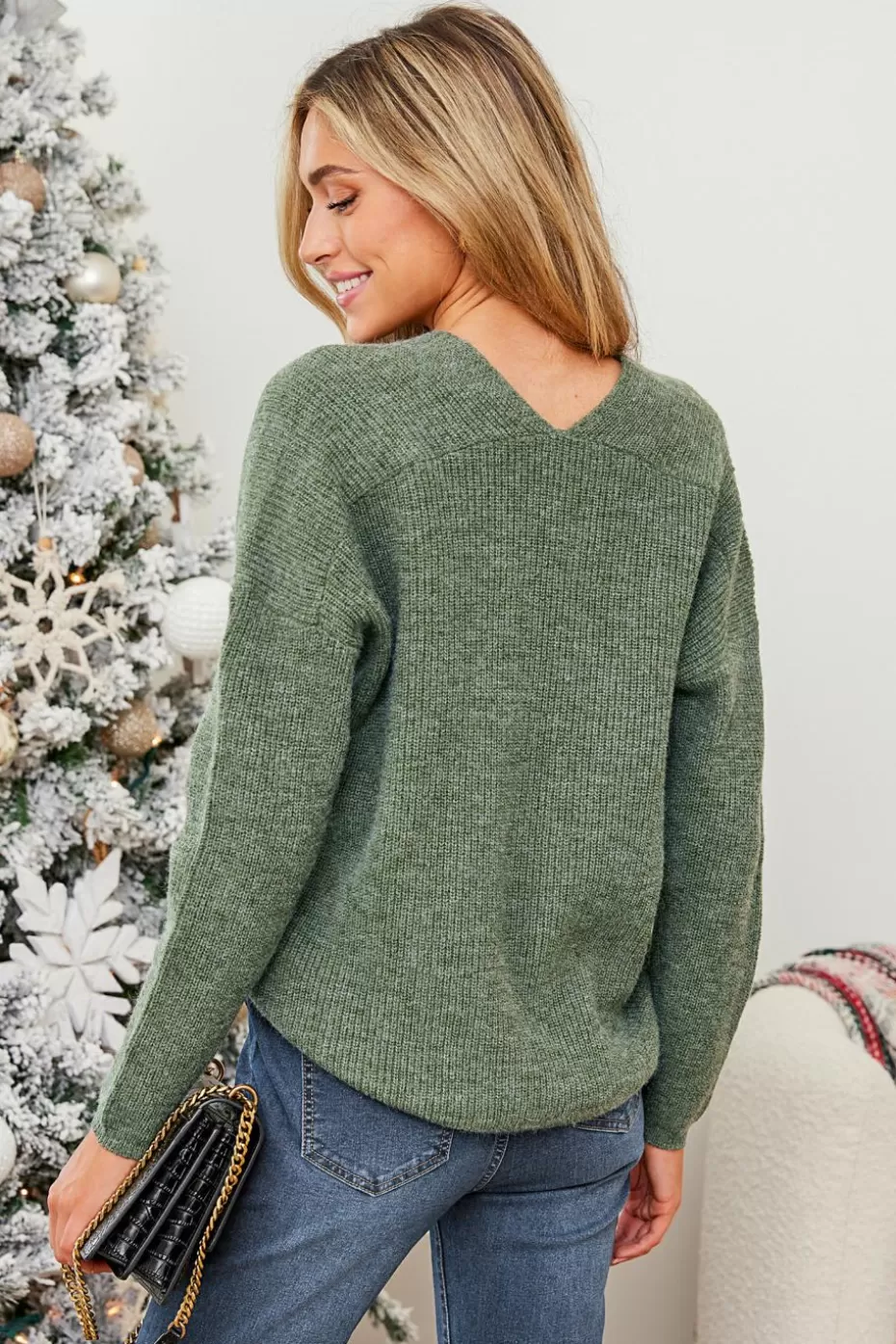 Sale Cupshe Ribbed Knit Drop Sleeve Sweater Green