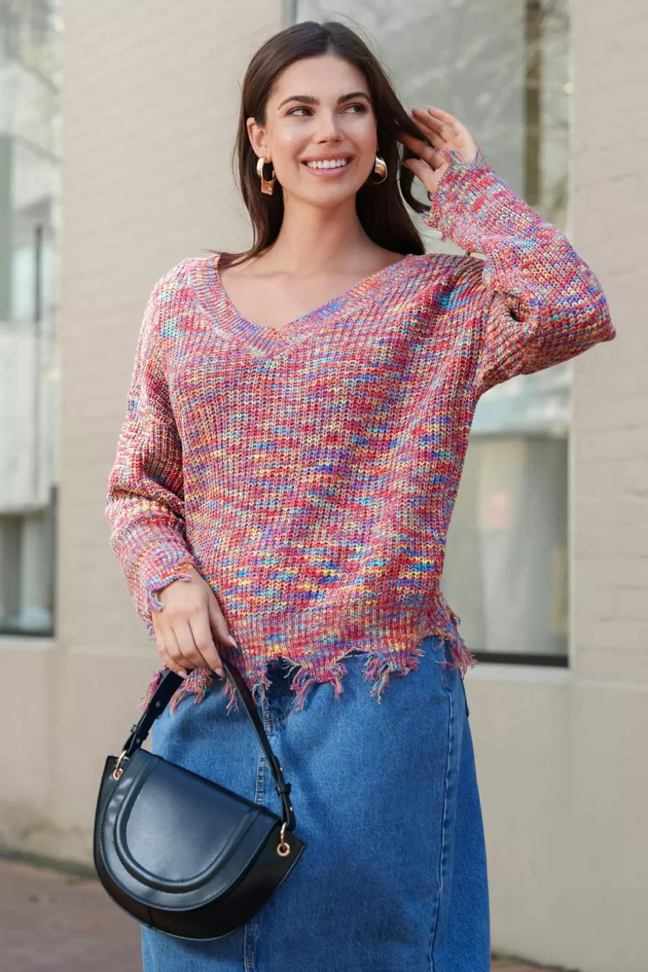Best Cupshe Ribbed V-Neck Fringe Sweater Red