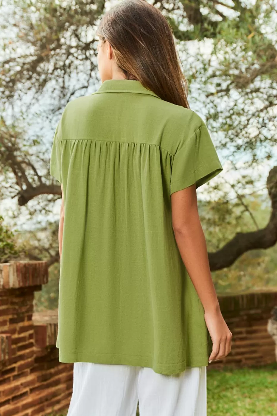 Discount Cupshe Ruched Button-Front Shirt Green-Green