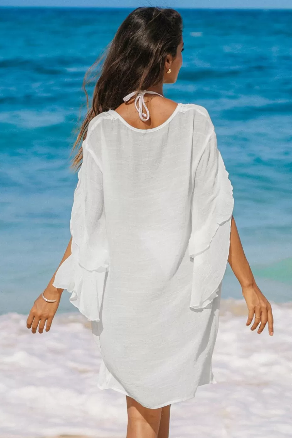 Discount Cupshe Ruffle Lace Trim Cover-Up Dress White-White