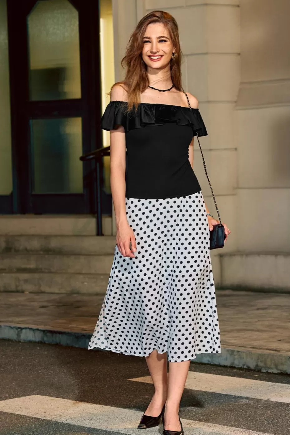 Store Cupshe Ruffled Off-Shoulder Top Black