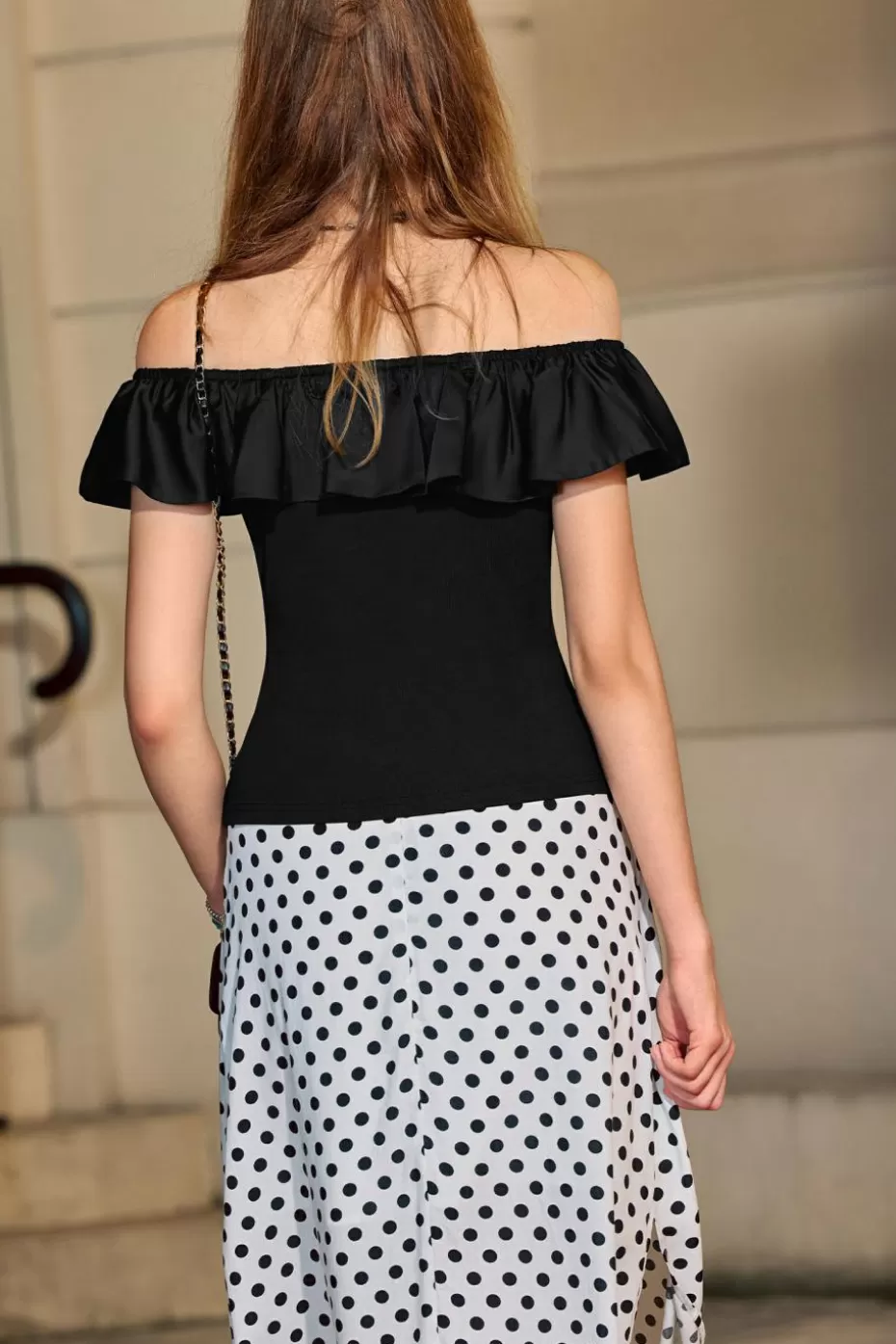 Store Cupshe Ruffled Off-Shoulder Top Black
