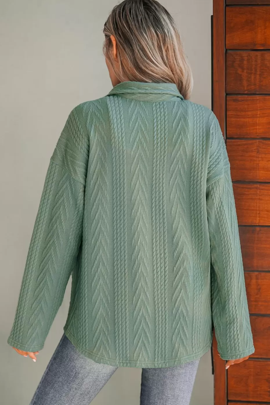 Flash Sale Cupshe Sage Textured Button-Front Shacket Green