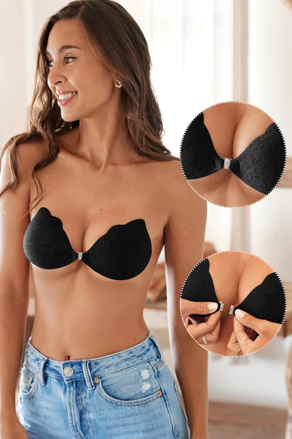 Cheap Cupshe Scalloped Adhesive Bra Black