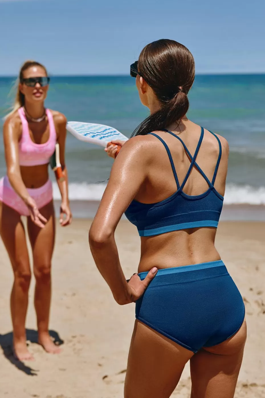 Hot Cupshe Seamless Colorblock Scoop Bikini Top & High-Rise Bottoms Set Blue