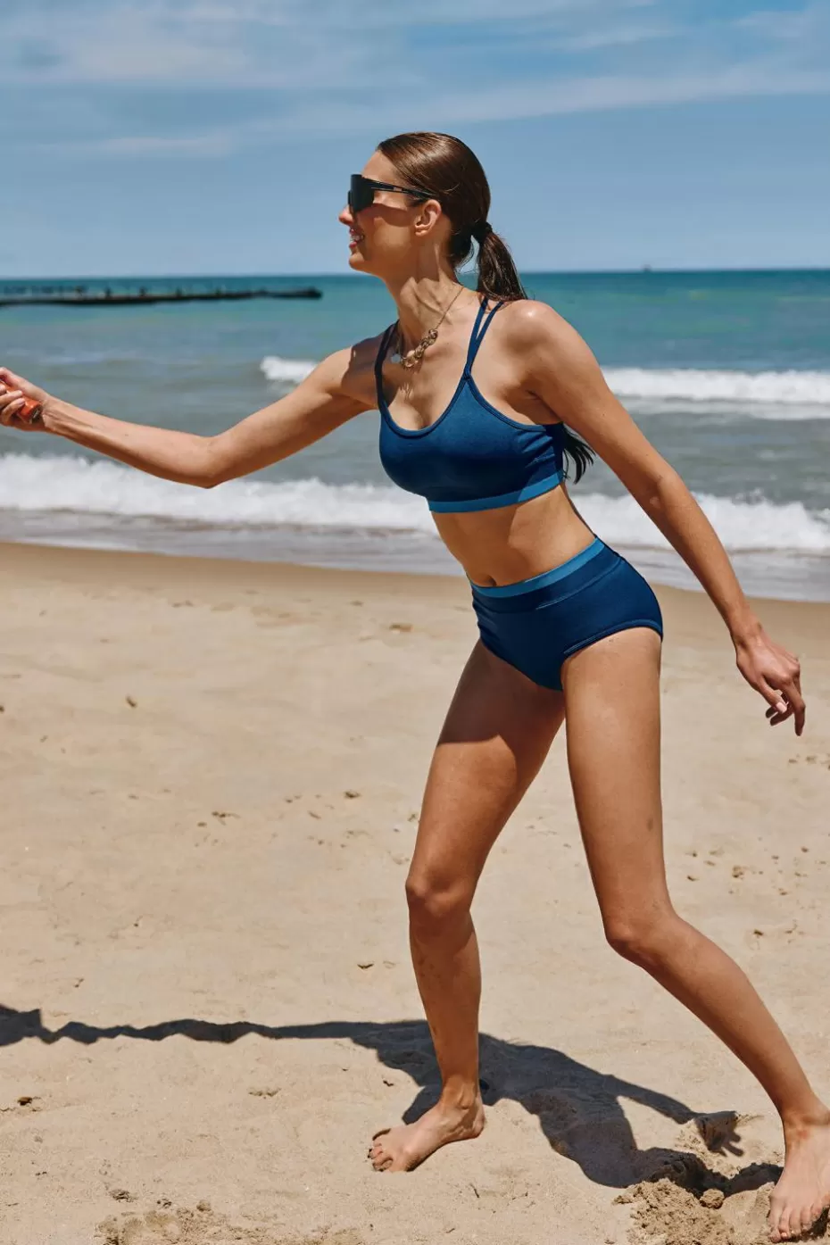 Hot Cupshe Seamless Colorblock Scoop Bikini Top & High-Rise Bottoms Set Blue