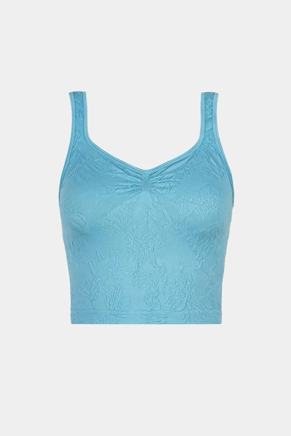 Online Cupshe Seamless Knit Diamond Neck Sleeveless Crop Top Blue