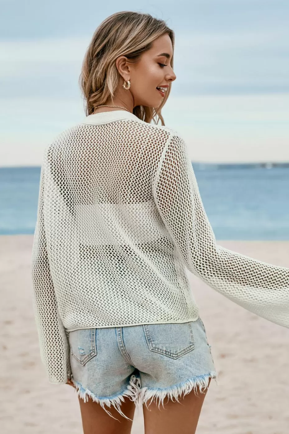 Clearance Cupshe Sheer Crochet Knotted Cover-Up Crop Top White