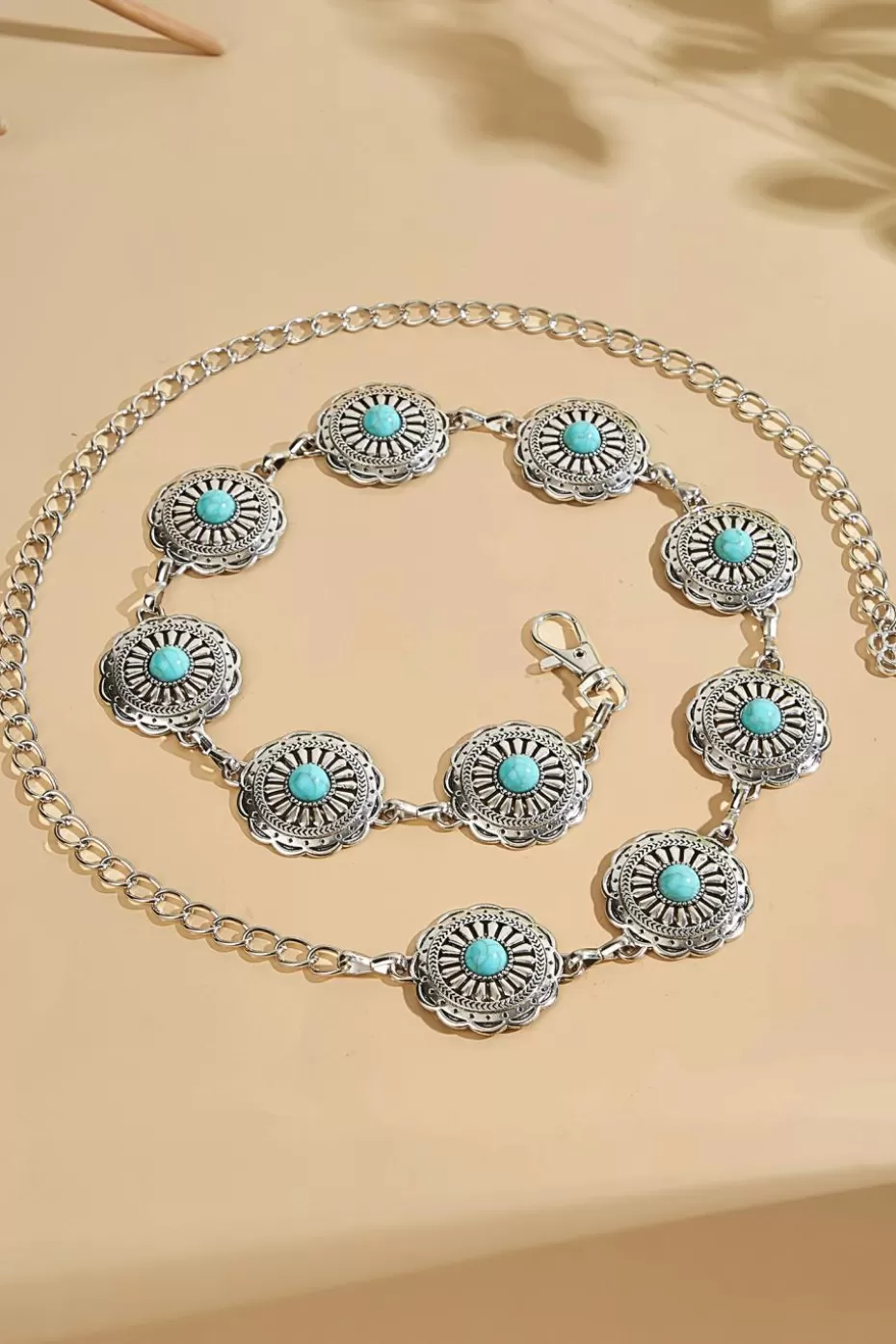Sale Cupshe -Tone & Faux Turquoise Southwestern Chain Belt Silver