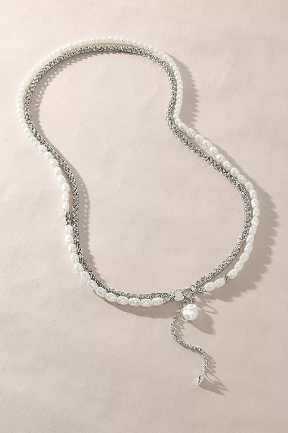 Clearance Cupshe -Tone Chain & Faux Pearl Necklace Silver
