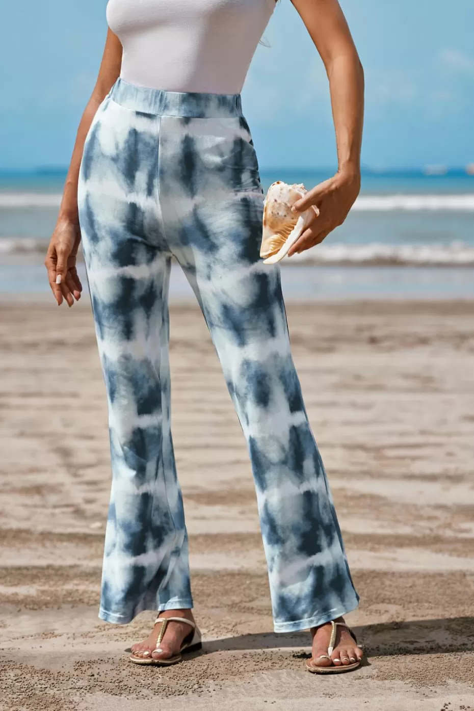Sale Cupshe Slate & Snow Tie-Dyed Flare Pants Light blue-White