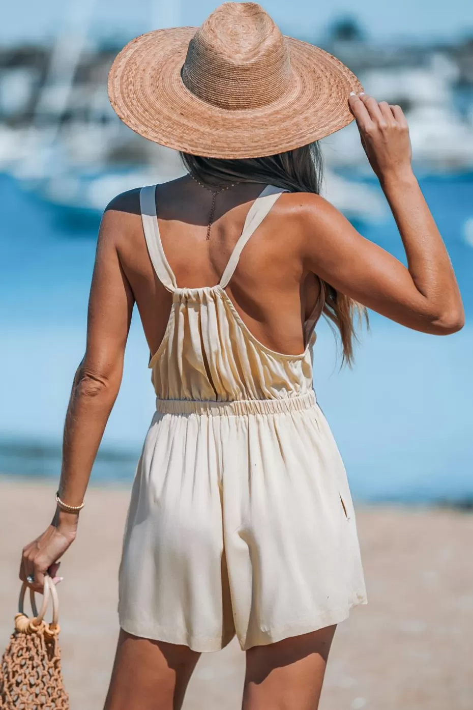 Online Cupshe Sleeveless Surplice V-Neck Cover-Up Romper Apricot