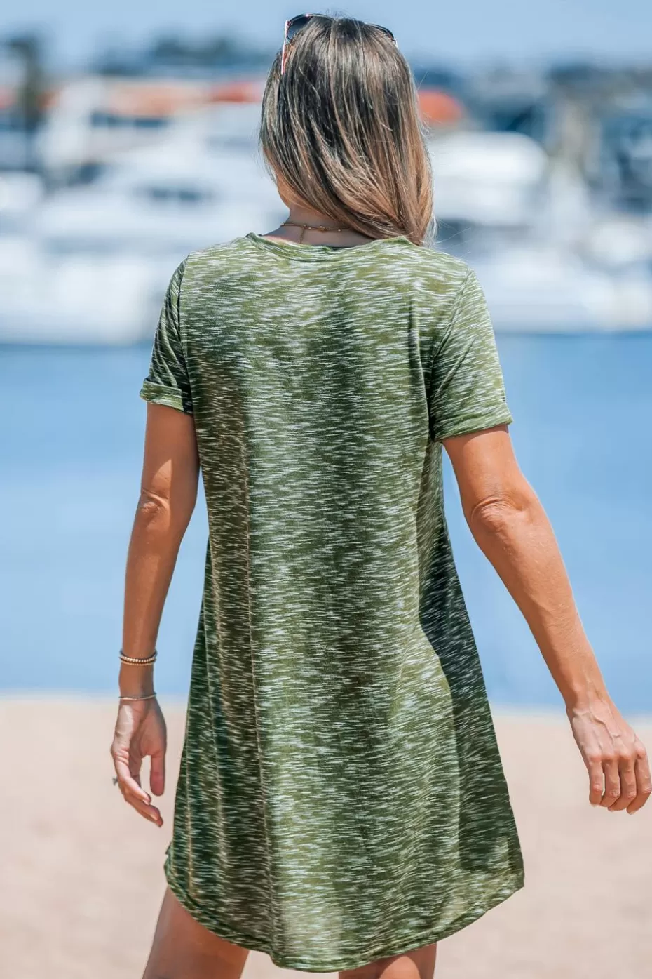 Store Cupshe Slub Knit Half-Button Shirt Dress Green