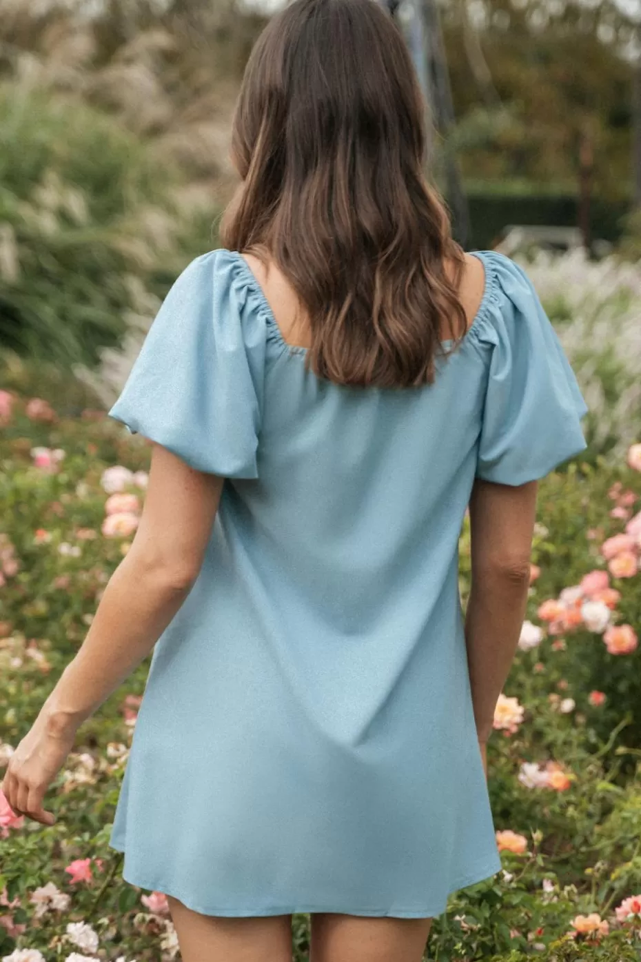 Online Cupshe Soft Square Neck Puff Sleeve Mini Dress Blue