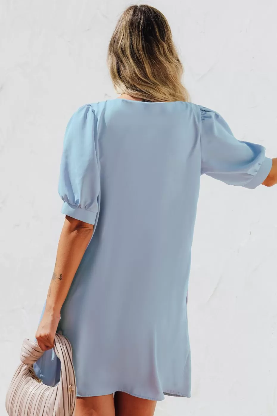 Best Cupshe Soft V-Neck Puff Sleeve Mini Dress Blue