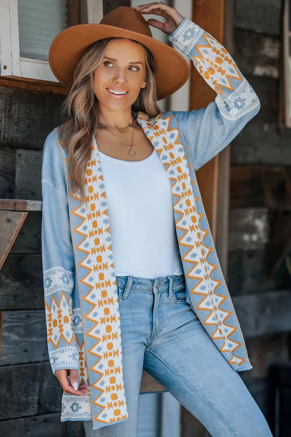 Online Cupshe Southwestern Open Front Longline Cardigan Blue