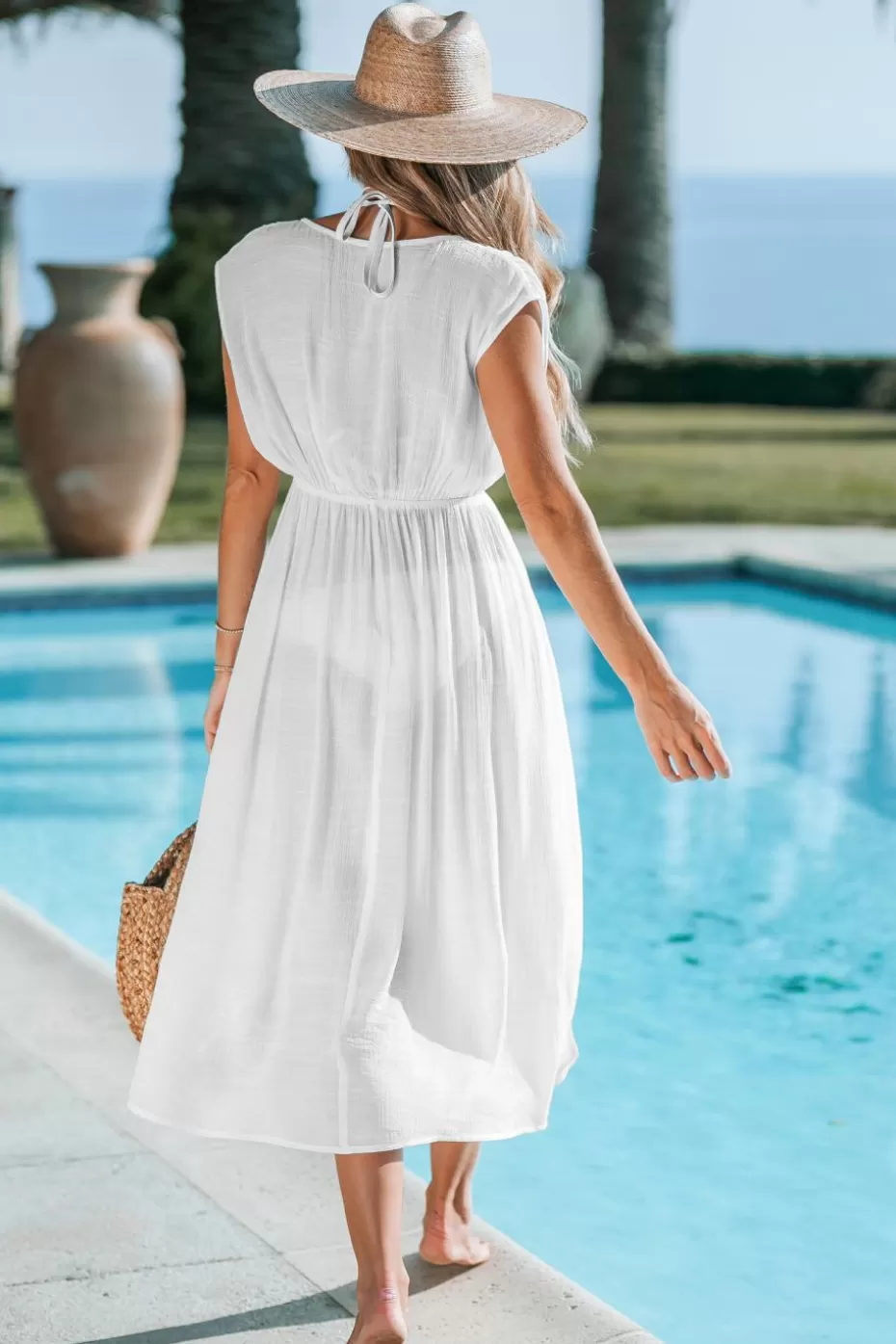 Shop Cupshe Split Lace Up Cover-Up Dress White-White