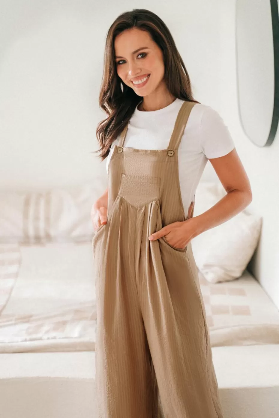 Sale Cupshe Square Neck Buttoned Jumpsuit Khaki