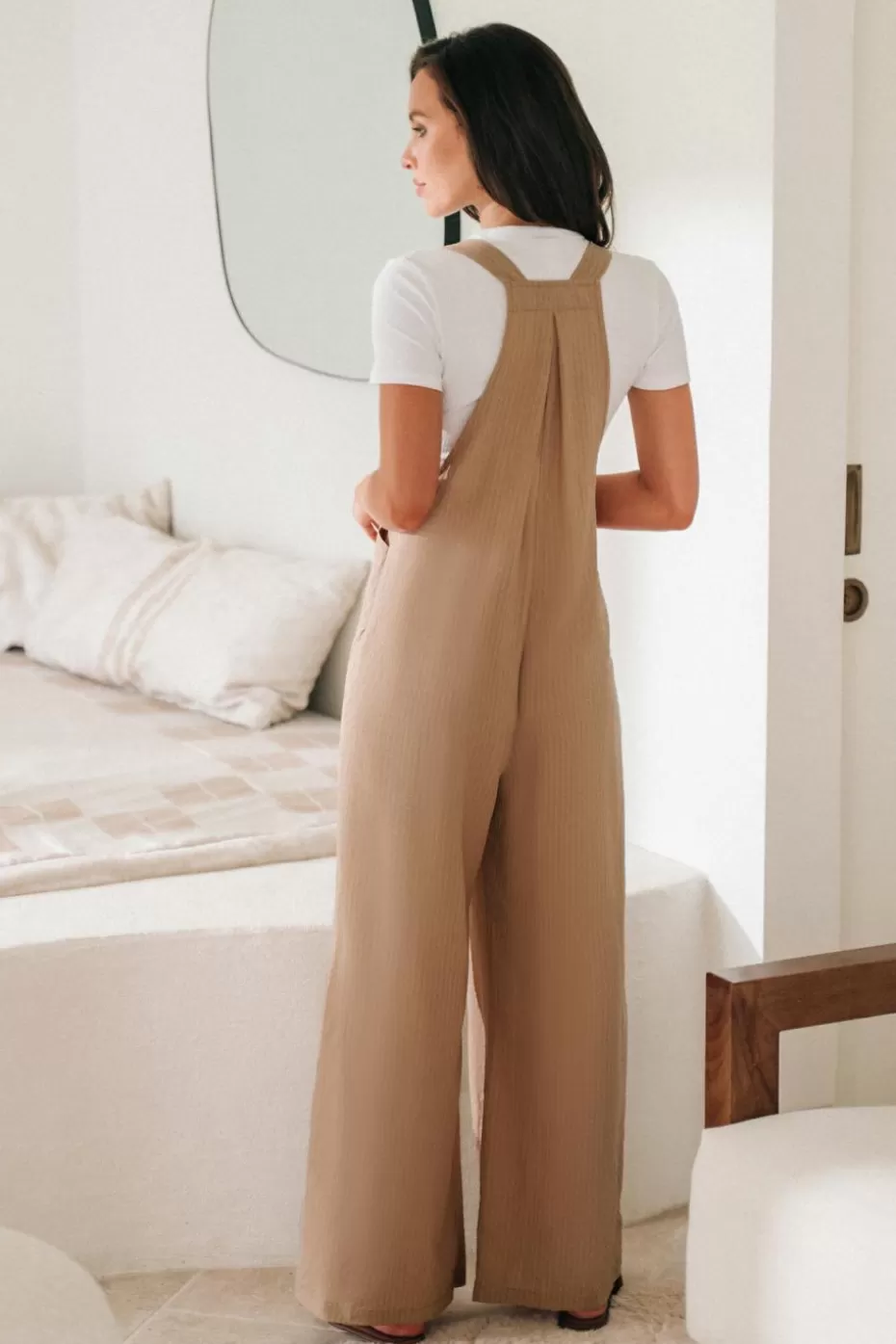 Sale Cupshe Square Neck Buttoned Jumpsuit Khaki