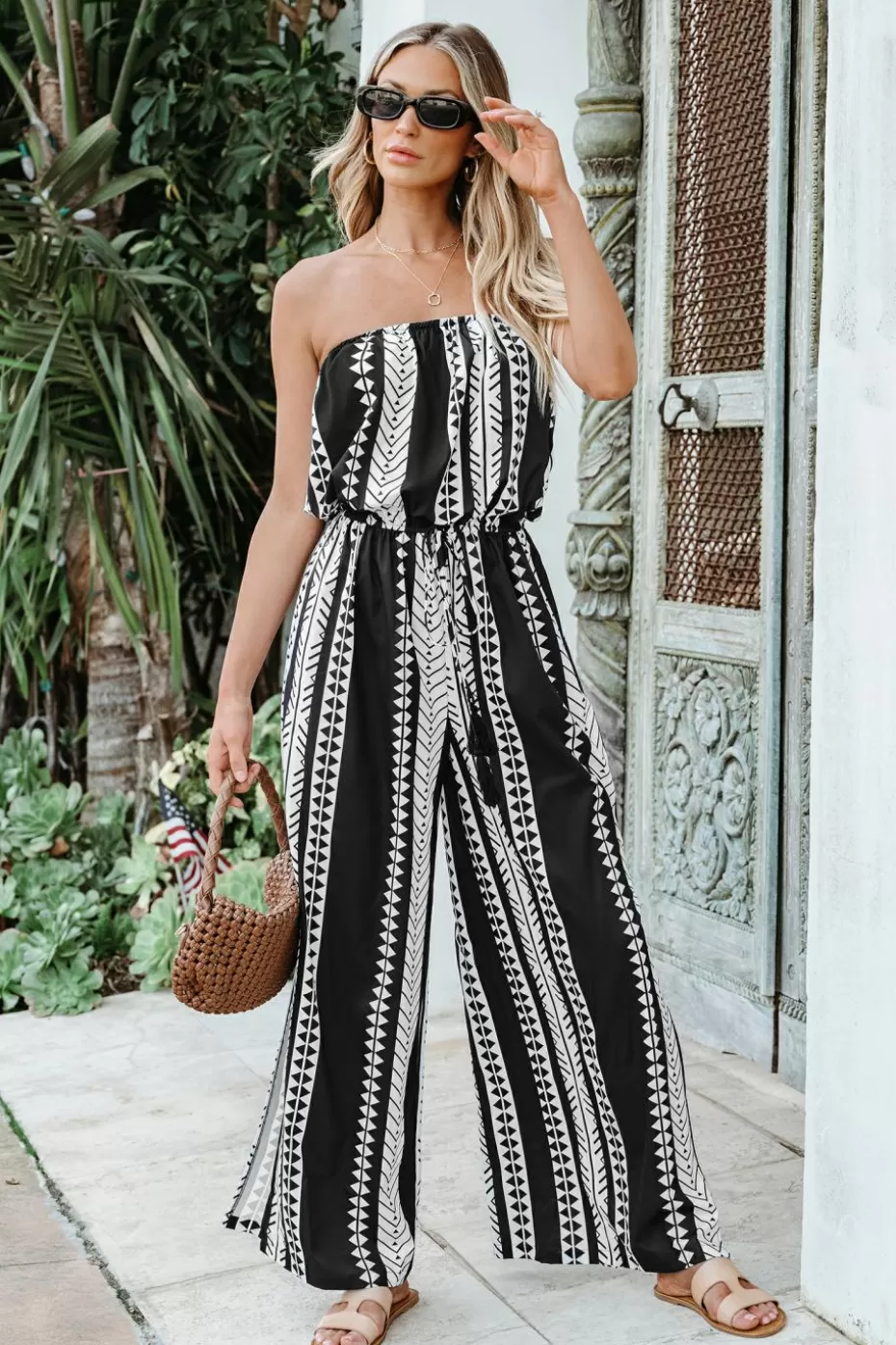 Online Cupshe Strapless Tie Waist Jumpsuit Black