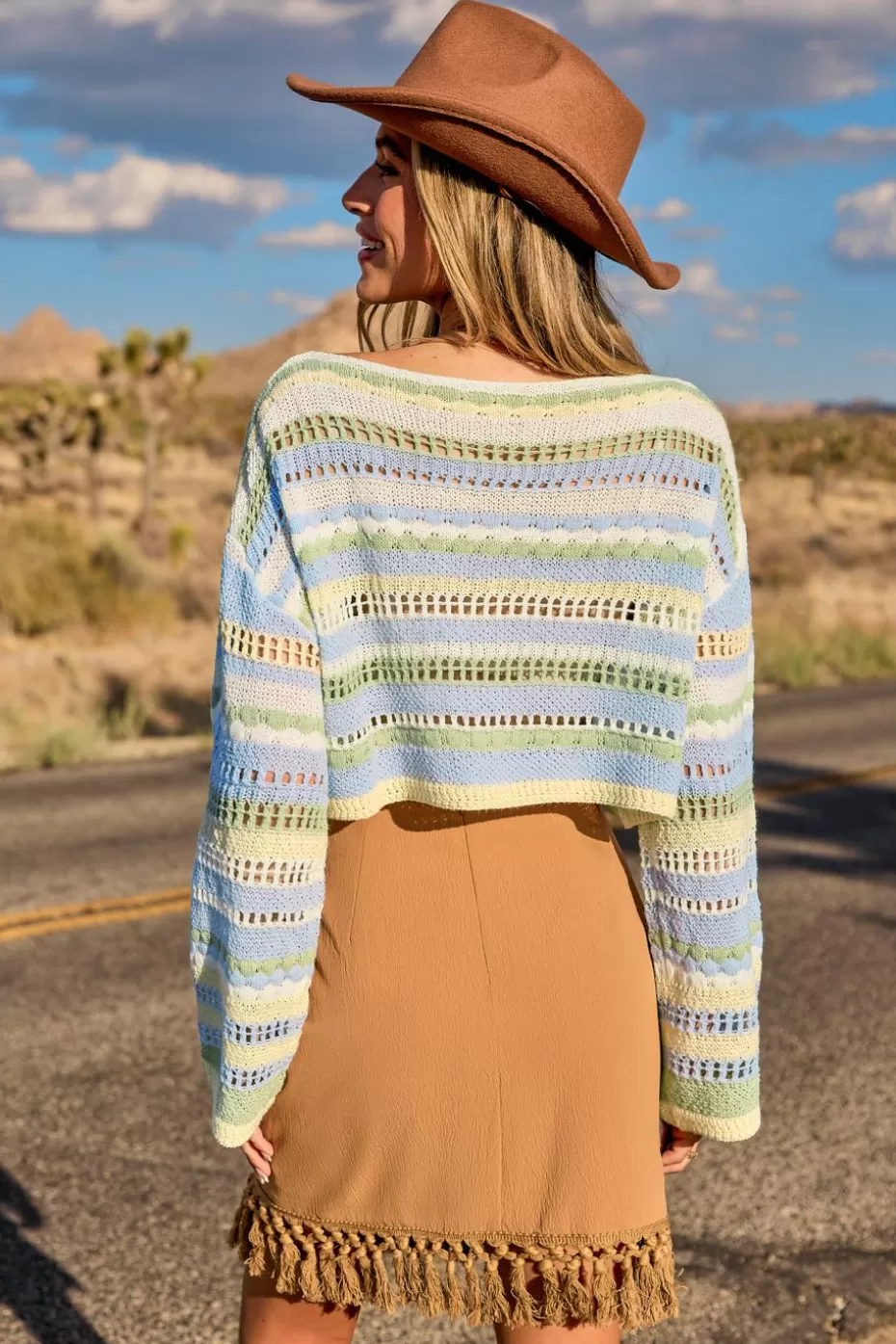 Cheap Cupshe Striped Boat Neck Cropped Sweater Light Green