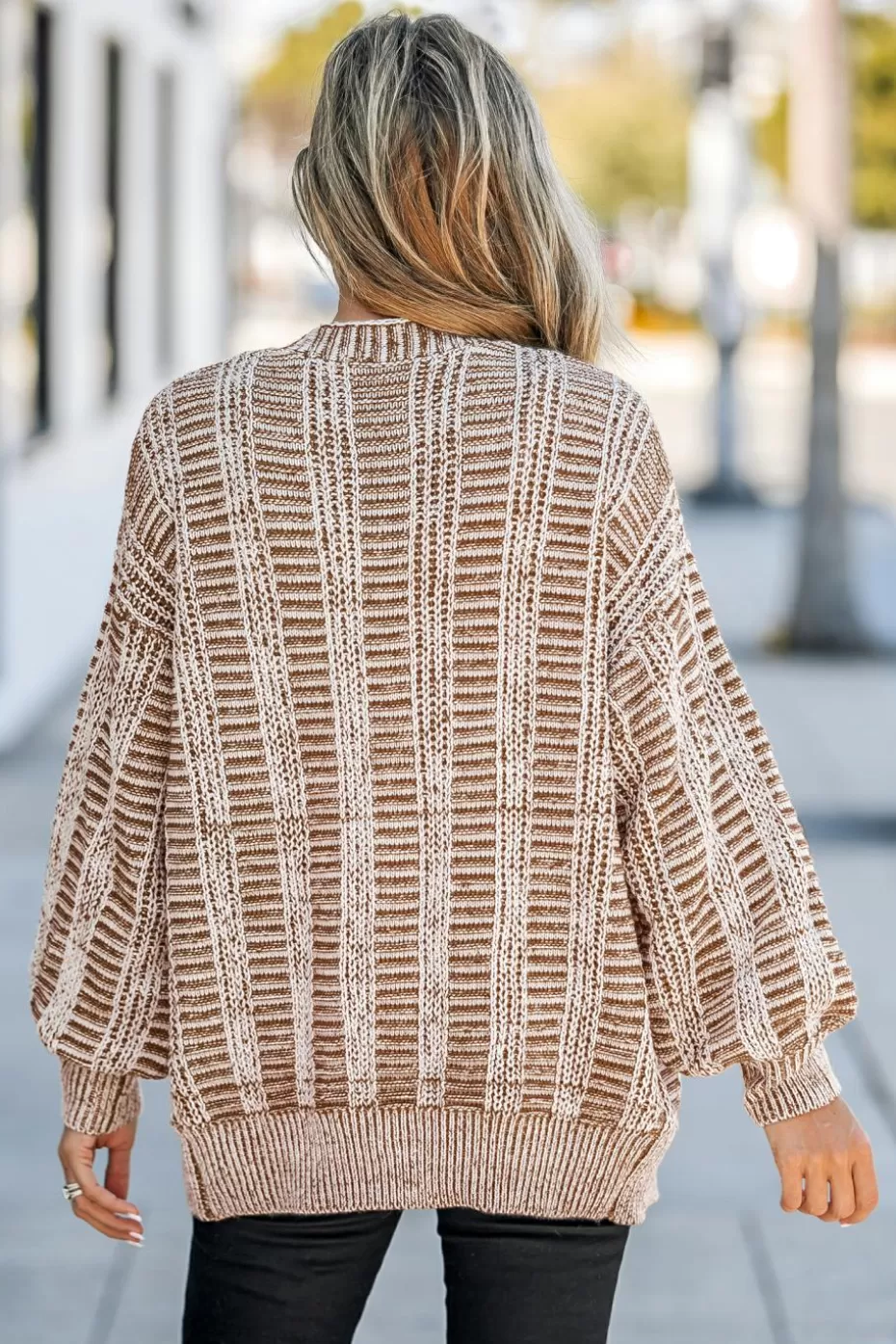 Clearance Cupshe Striped Cable Knit Button-Front Cardigan Neutral