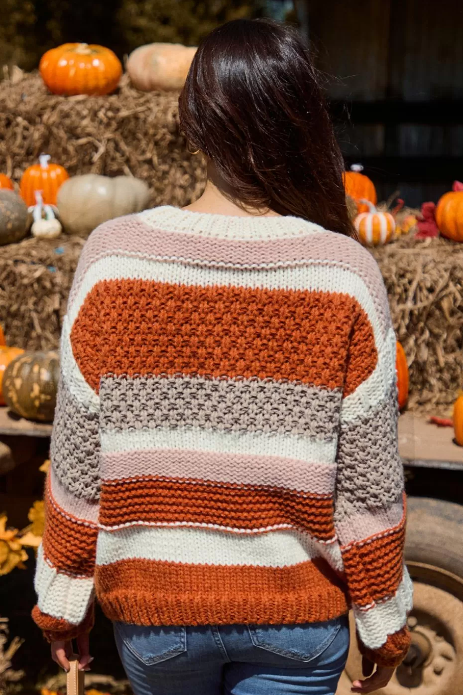 Sale Cupshe Striped Chunky Knit Long Sleeve Sweater Orange
