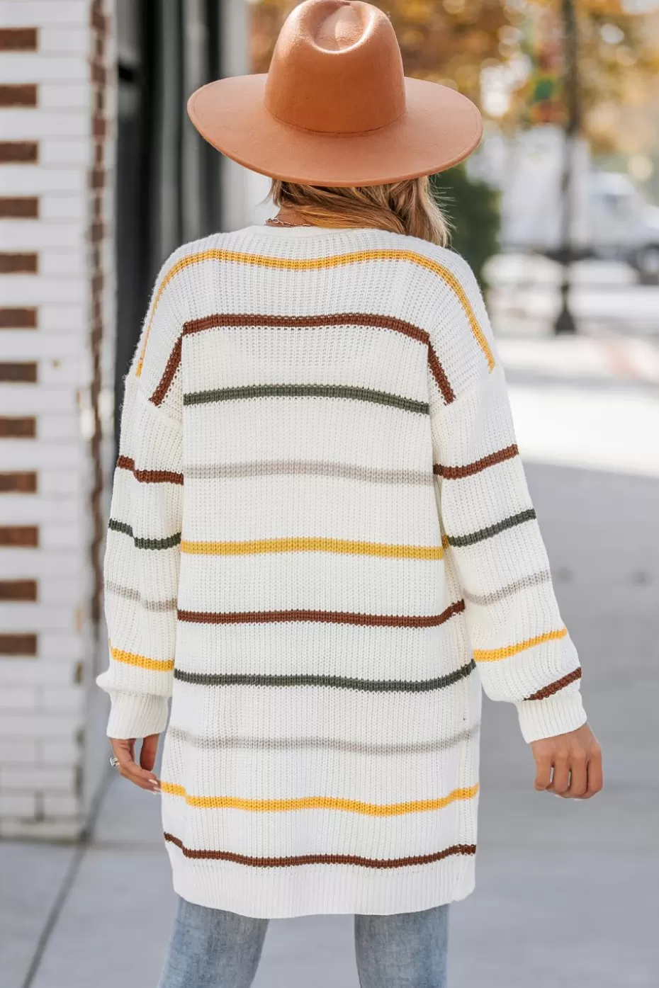 Discount Cupshe Striped Crochet Open-Front Cardigan Apricot