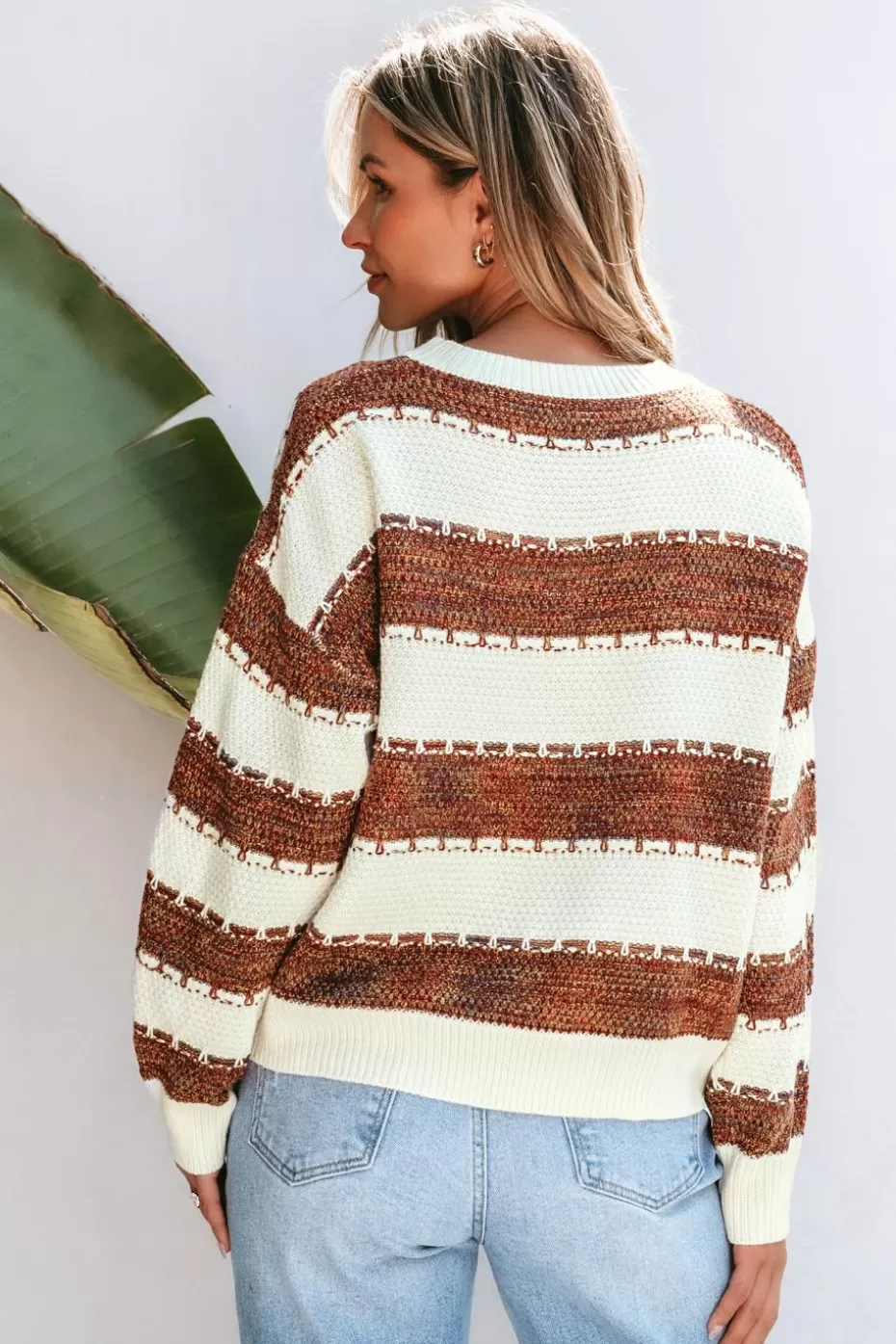 Flash Sale Cupshe Striped Drop Shoulder Long Sleeve Sweater White
