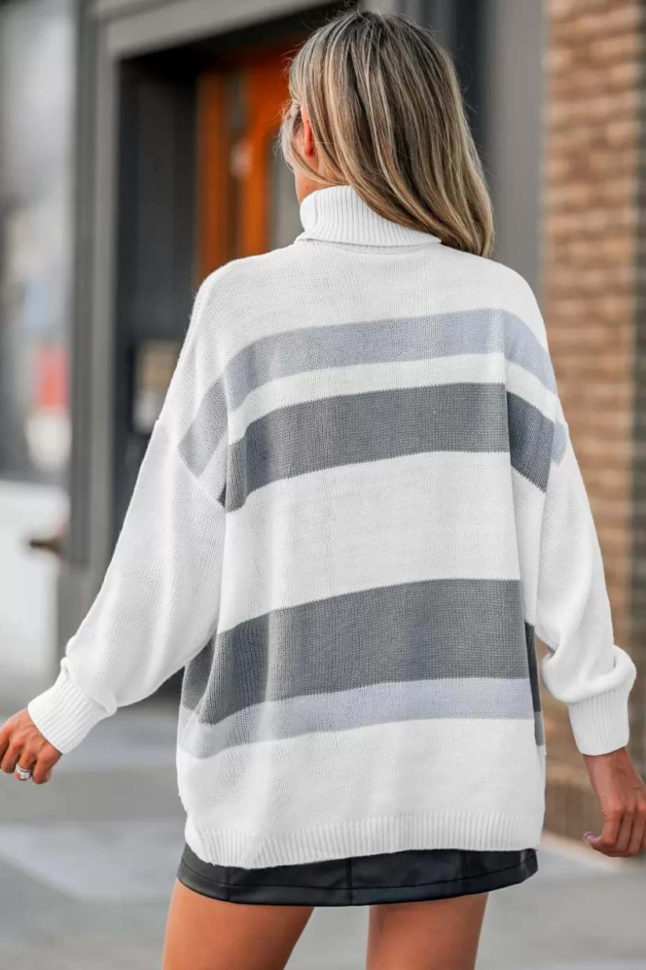 Cheap Cupshe Striped Drop Sleeve Turtleneck Sweater White