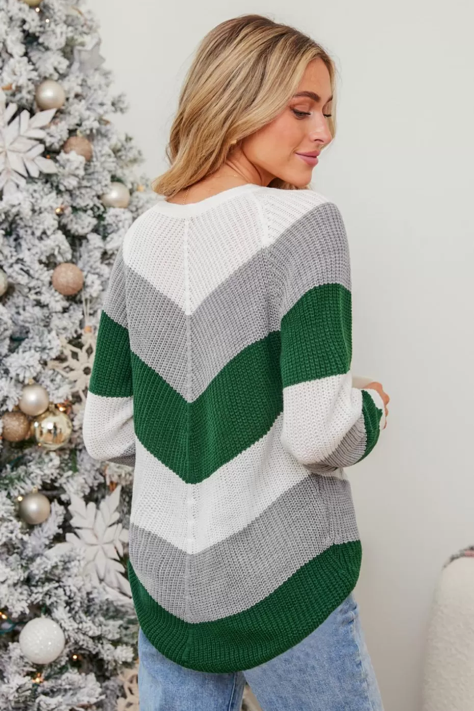 Fashion Cupshe Striped Knit Mock Neck Sweater Green