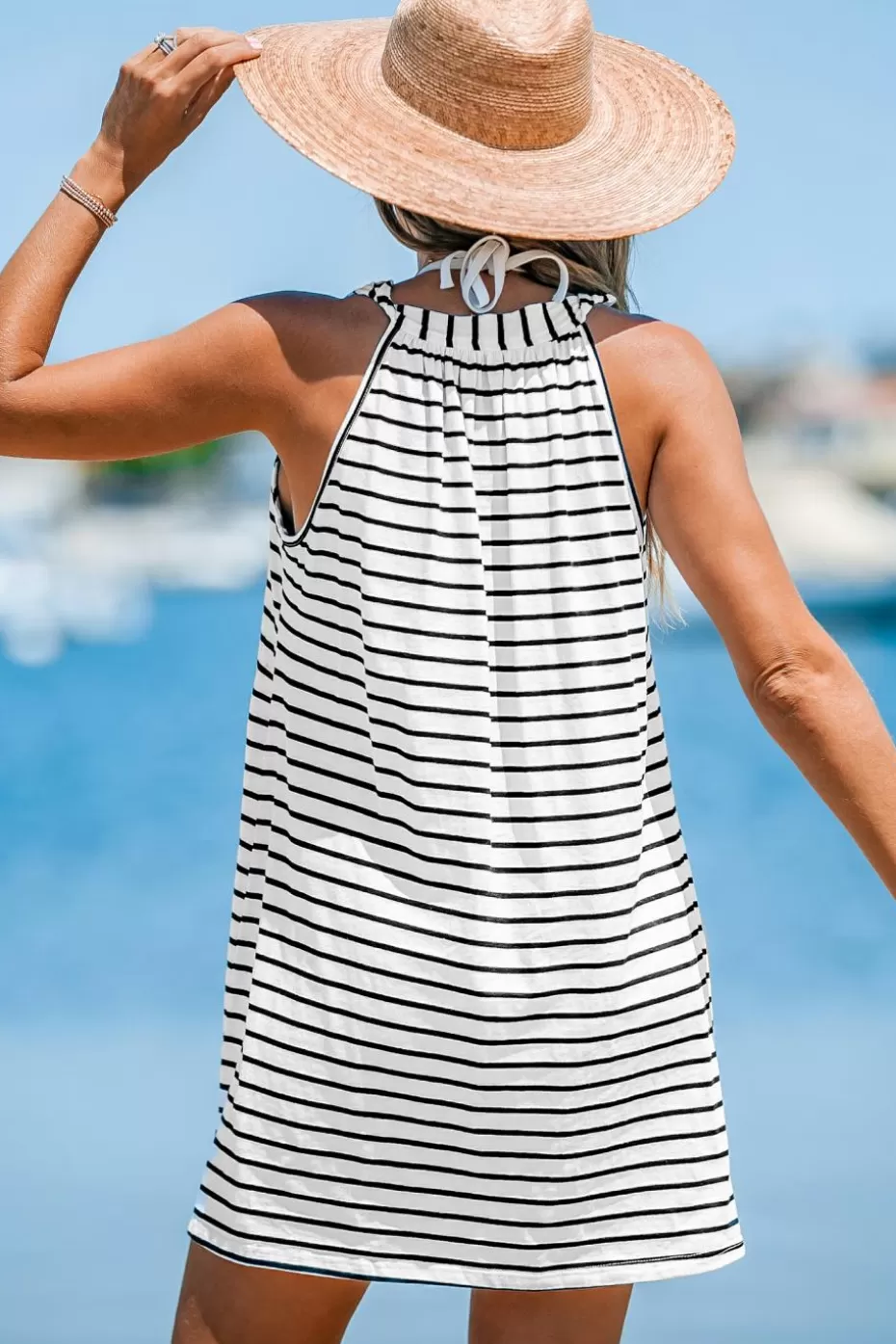 Outlet Cupshe Striped Knotted Mini Dress White