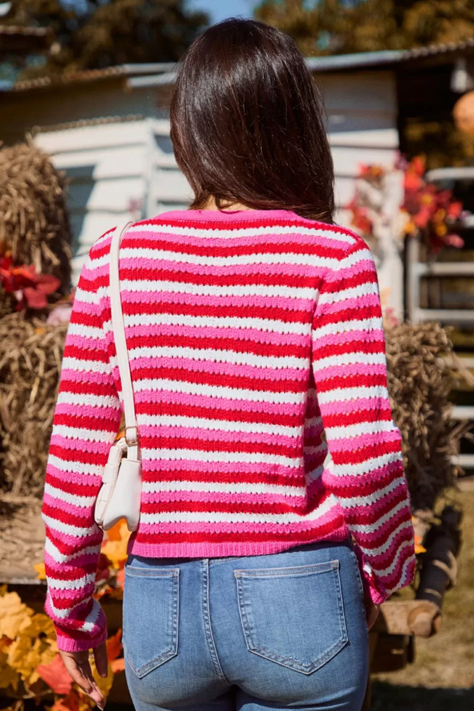 Sale Cupshe Striped Long Sleeve Cropped Cardigan Red