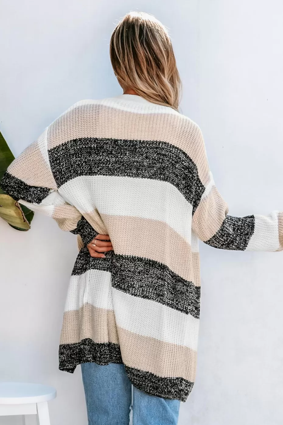 Best Sale Cupshe Striped Open Front Long Sleeve Duster Cardigan Khaki