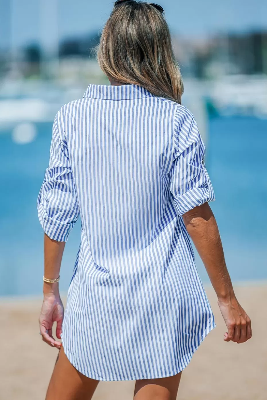 Outlet Cupshe Striped V-Neck Mini Dress Blue