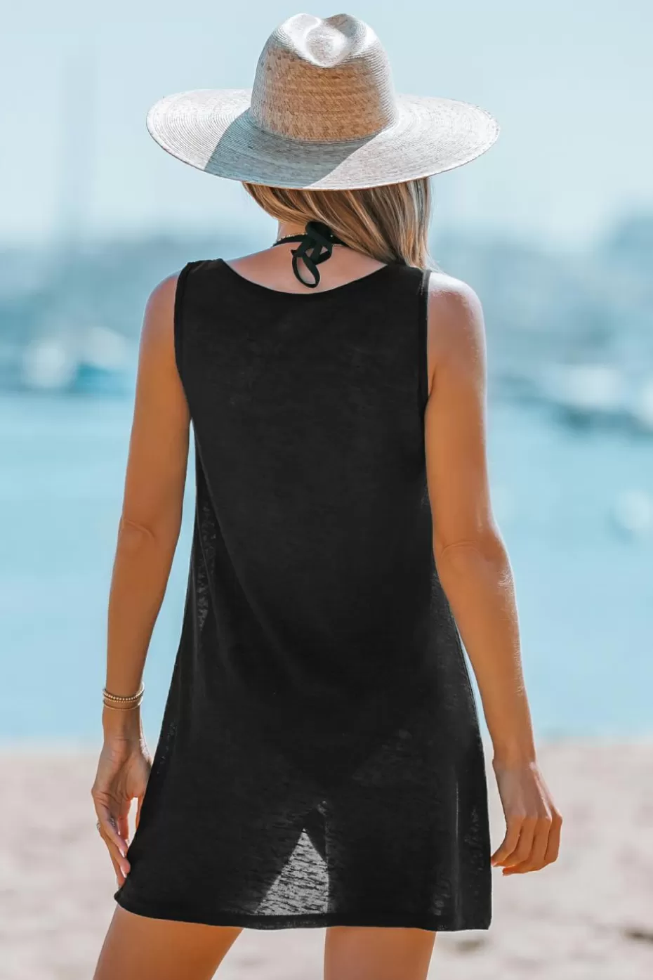 Hot Cupshe Summer Fun Twisted Mini Cover-Up Dress Black