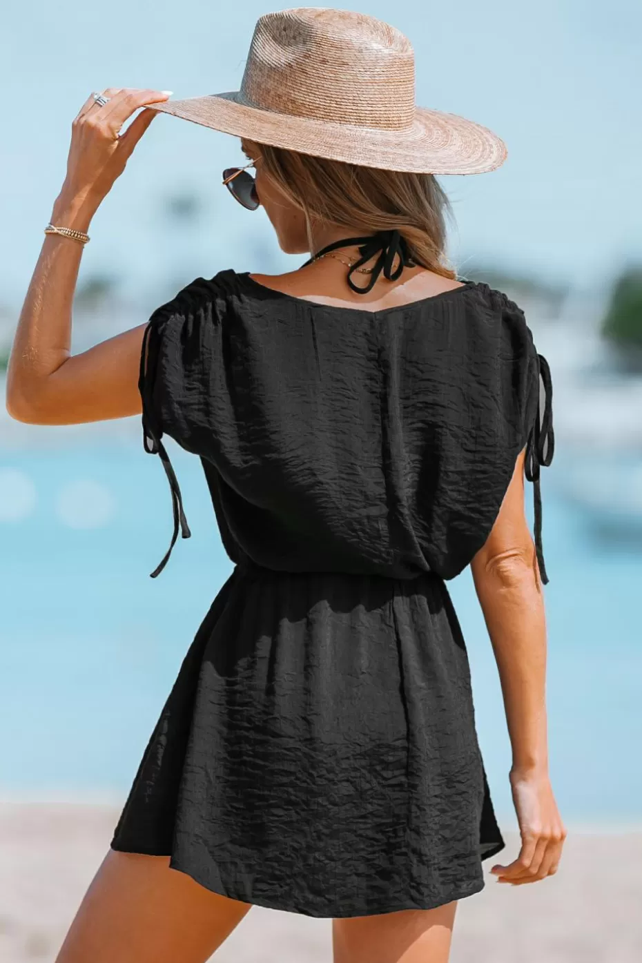 Flash Sale Cupshe Summer Lovin’ Ruched Drawstring Cover-Up Dress Black
