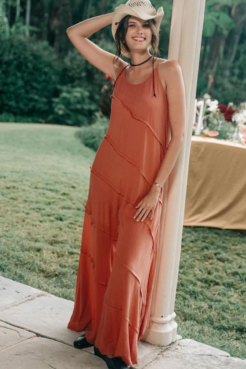Outlet Cupshe Sleeveless Scoop Neck Wide Leg Jumpsuit Tangerine