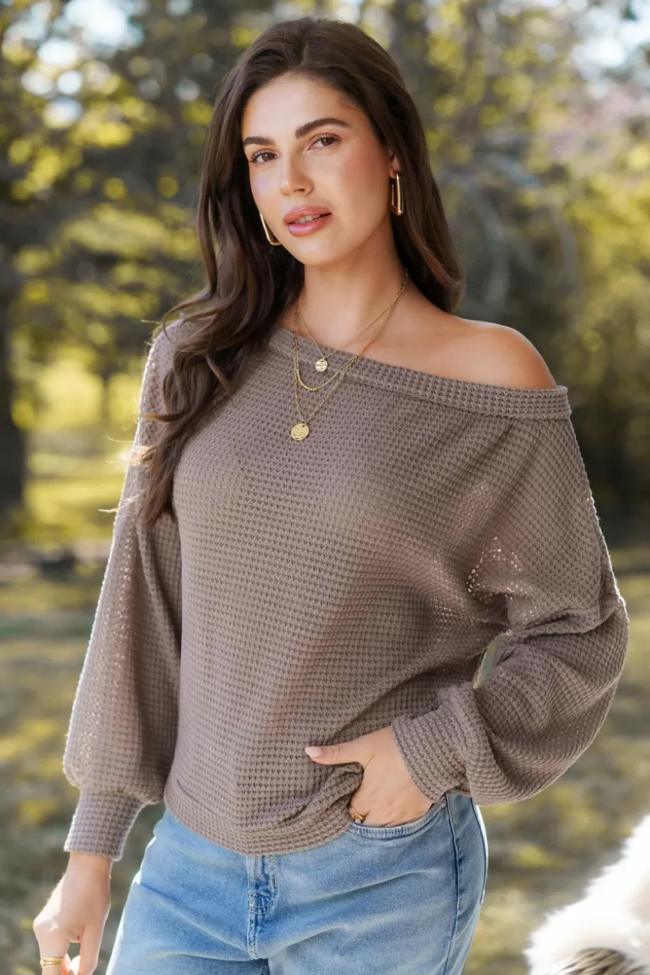 Shop Cupshe Off-Shoulder Long Sleeve Top Taupe