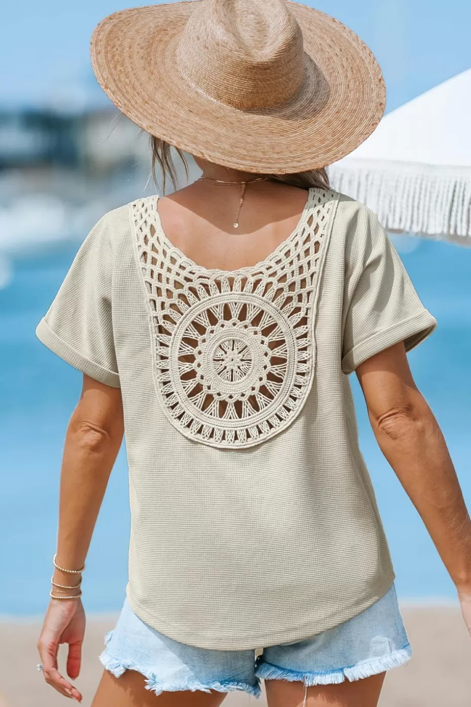 Hot Cupshe Taupe Short Sleeve V-Neck Tee Khaki